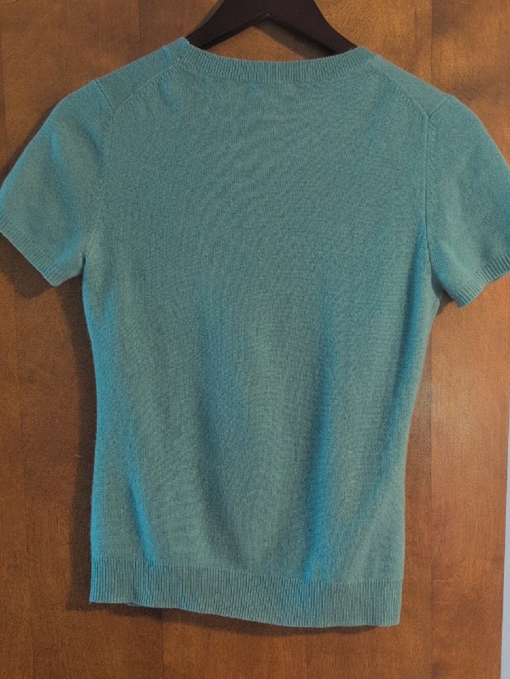 Peck & Peck Teal Short Sleeve CASHMERE SWEATER TOP - Picture 3 of 3